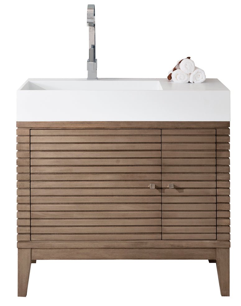 Linear 36" Single Vanity Cabinet, Whitewashed Walnut
