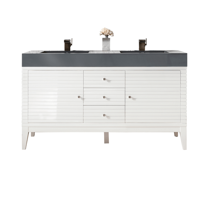 Linear 59" Double Vanity, Glossy White w/ Dusk Grey Glossy Composite Stone Top