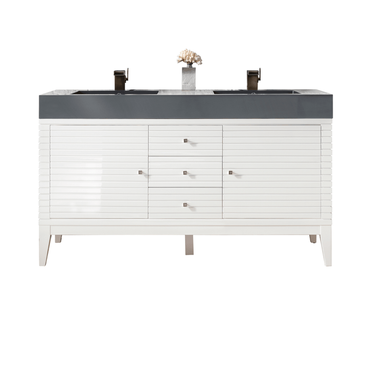 Linear 59" Double Vanity, Glossy White w/ Dusk Grey Glossy Composite Stone Top