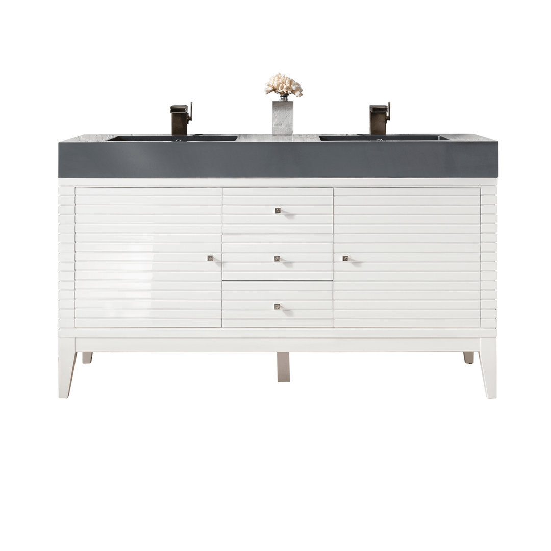 Linear 59" Double Vanity, Glossy White w/ Dusk Grey Glossy Composite Stone Top