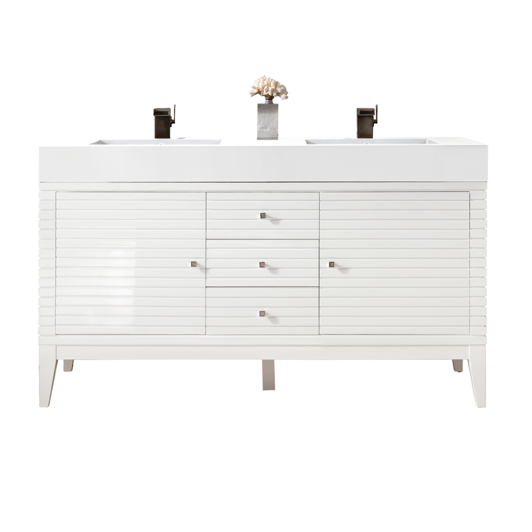 Linear 59" Double Vanity, Glossy White w/ Glossy White Composite Stone Top