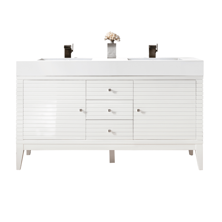 Linear 59" Double Vanity, Glossy White w/ Glossy White Composite Stone Top