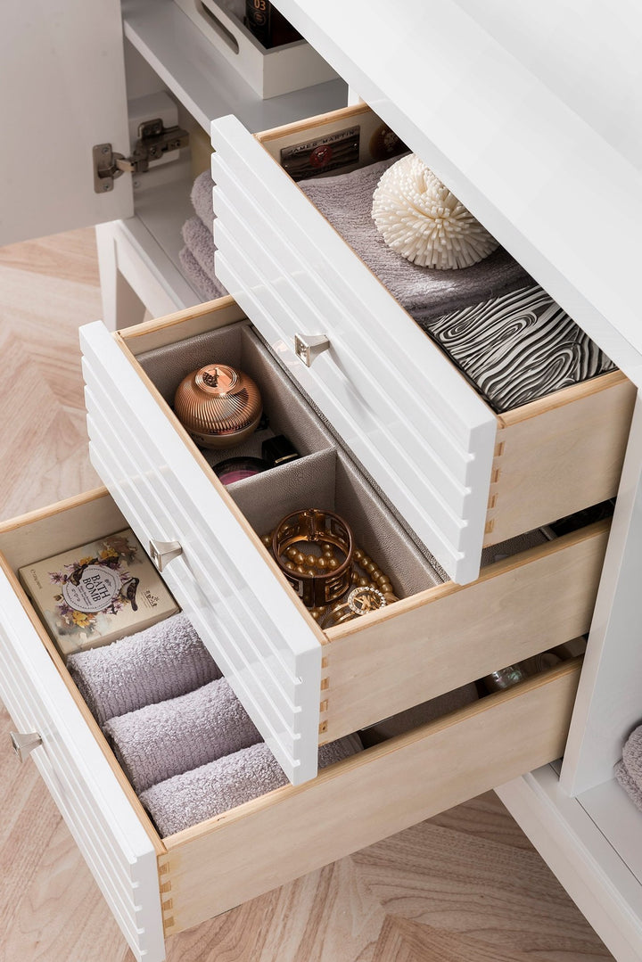 Linear 59" Double Vanity, Glossy White w/ Glossy White Composite Stone Top