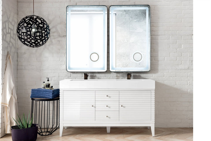 Linear 59" Double Vanity, Glossy White w/ Glossy White Composite Stone Top