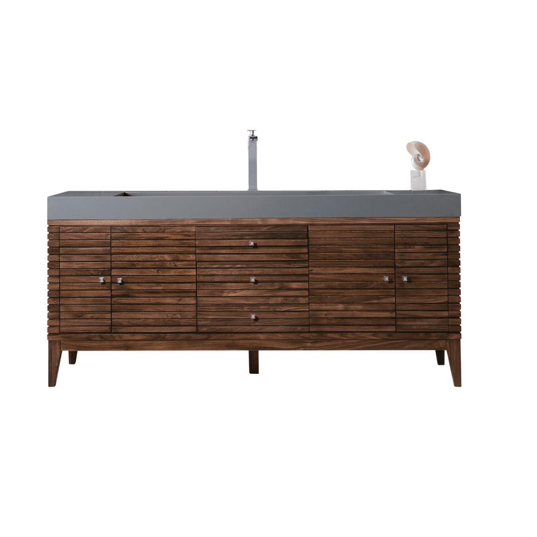 Linear 72" Single Vanity, Mid-Century Walnut w/ Dusk Grey Glossy Composite Stone Top
