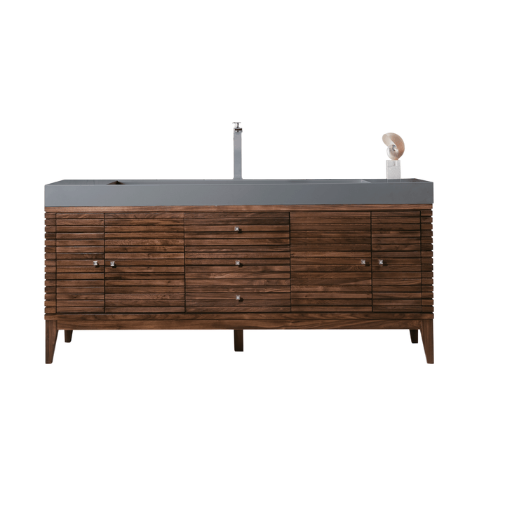 Linear 72" Single Vanity, Mid-Century Walnut w/ Dusk Grey Glossy Composite Stone Top