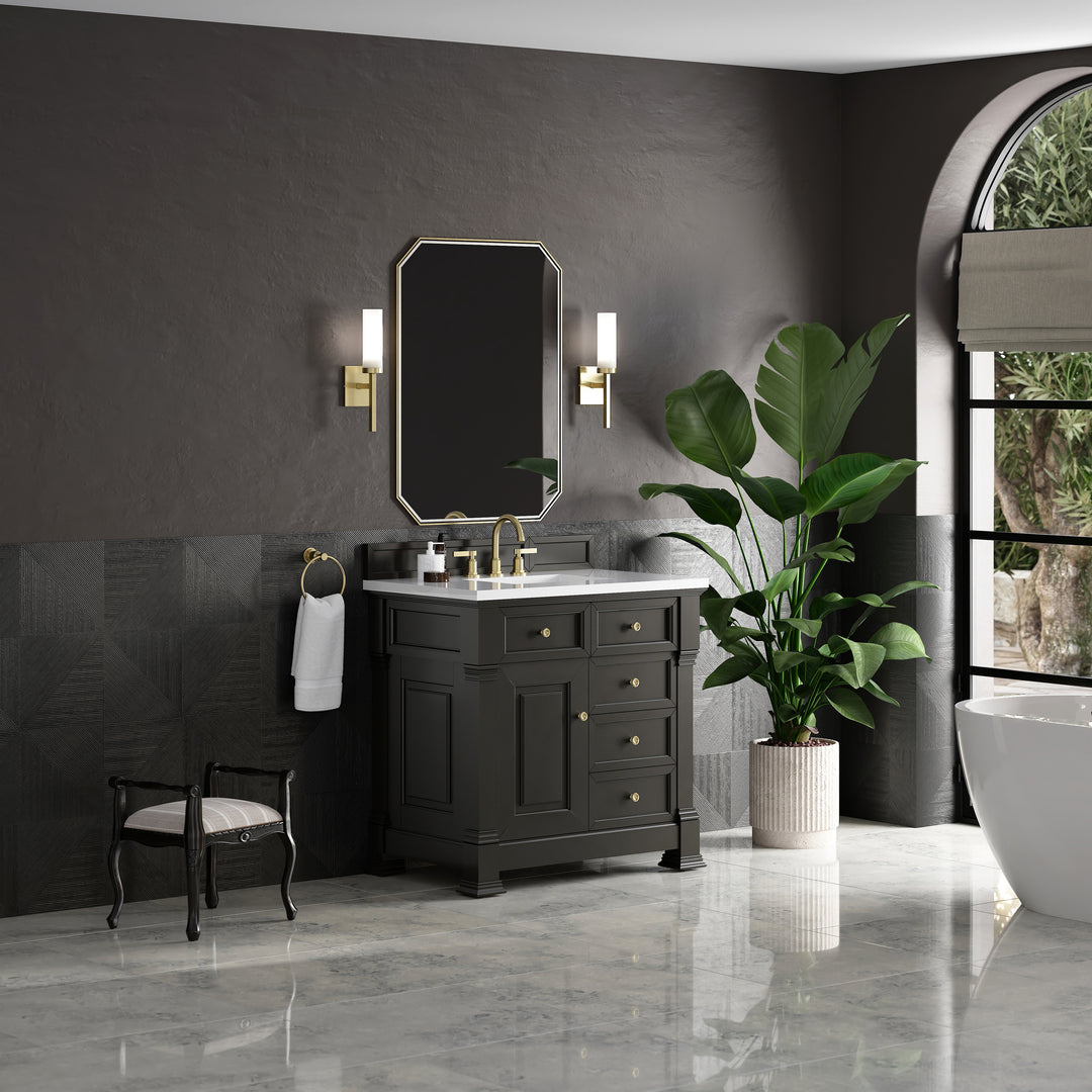 Brookfield 36" Single Vanity, Black Onyx,  w/ 3 CM White Zeus Silestone® Top