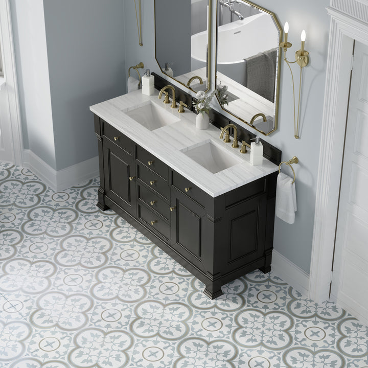Brookfield 60" Double Vanity, Black Onyx w/ 3 CM Arctic Fall Solid Surface Top