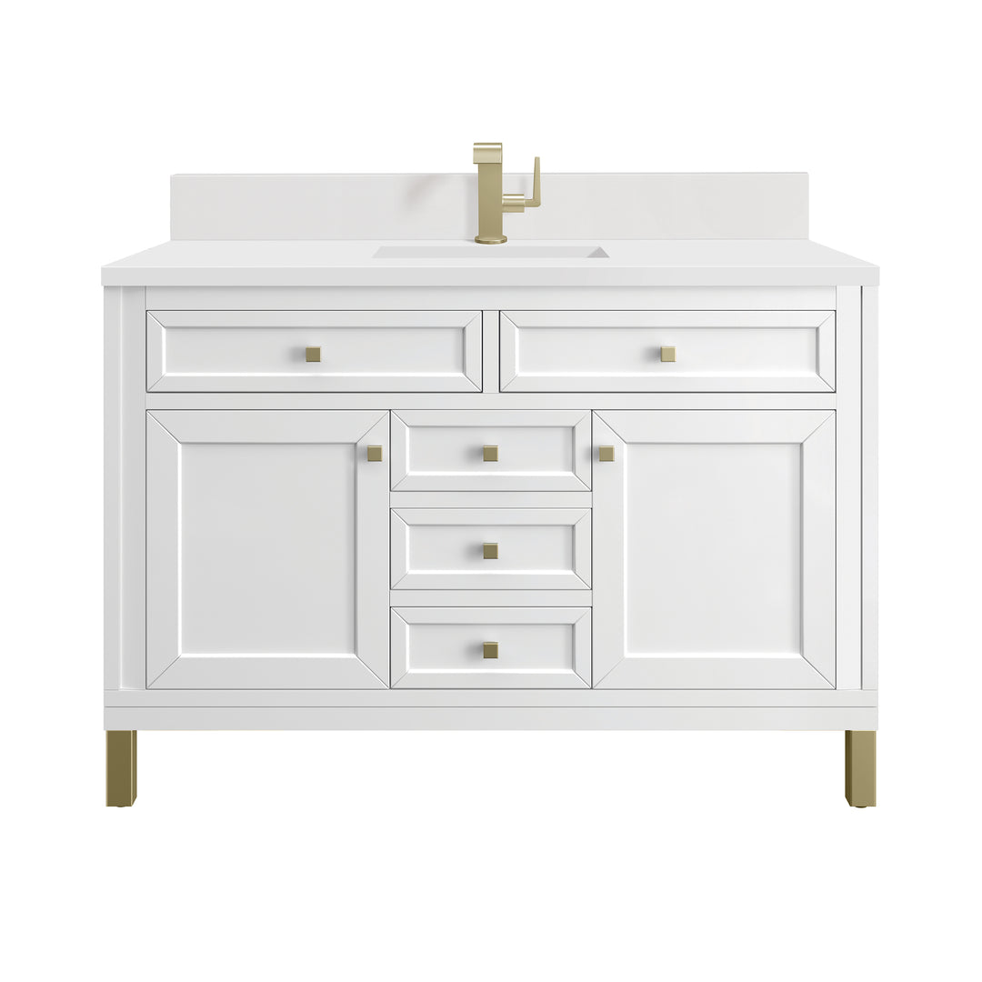 Chicago 48" Single Vanity, Glossy White, w/ Single Hole 3CM White Zeus Silestone® Top & Backsplash