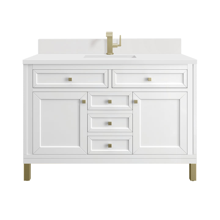 Chicago 48" Single Vanity, Glossy White, w/ Single Hole 3CM White Zeus Silestone® Top & Backsplash