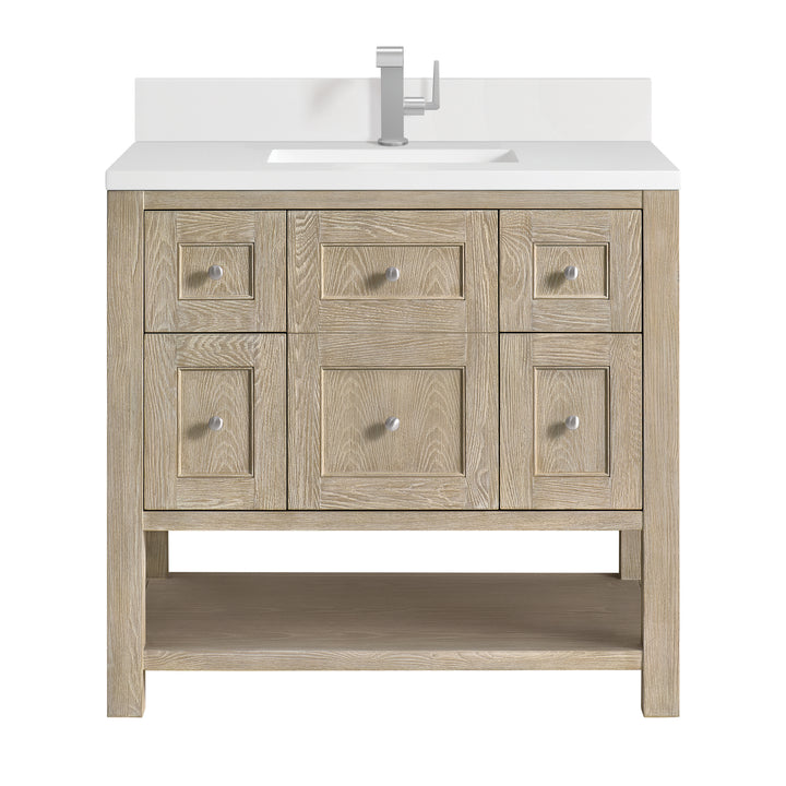 Breckenridge 36" Single Vanity, Whitewashed Oak w/ Single Hole 3CM White Zeus Silestone Top & Backsplash