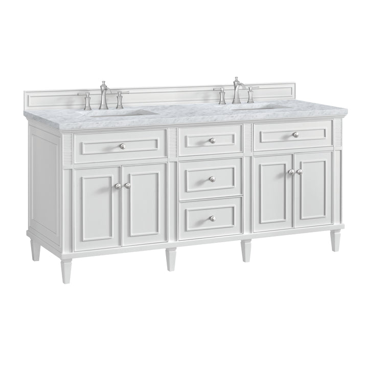 Lorelai 72" Double Vanity, Bright White w/ 3 CM Carrara White Marble Top