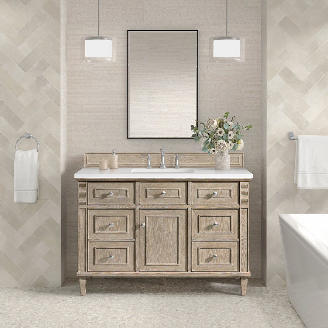 Lorelai 48" Single Vanity, Whitewashed Oak w/ 3 CM White Zeus Silestone Top