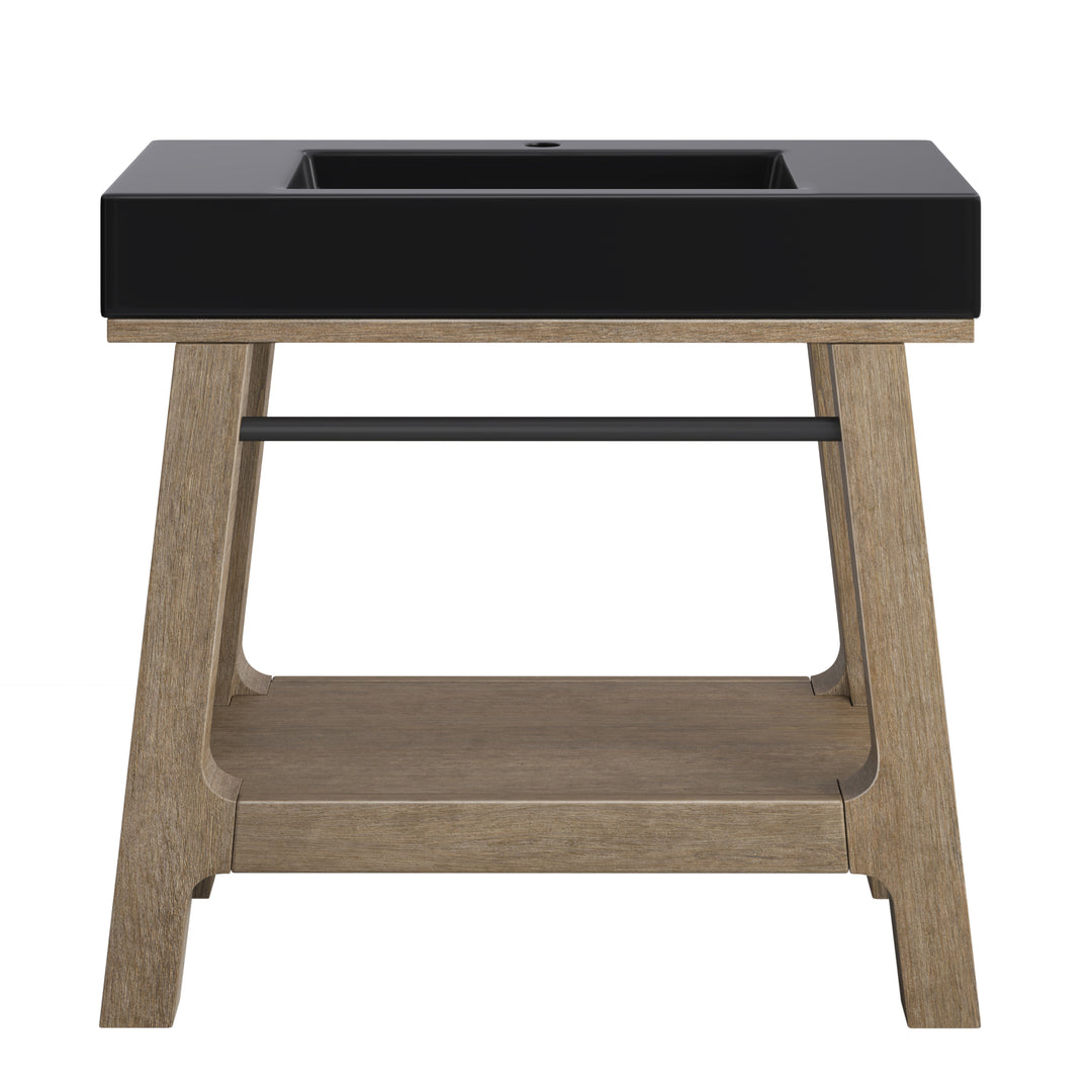 Auburn 36" Single Sink Console, Weathered Timber w/ Black Matte Mineral Composite Stone Top