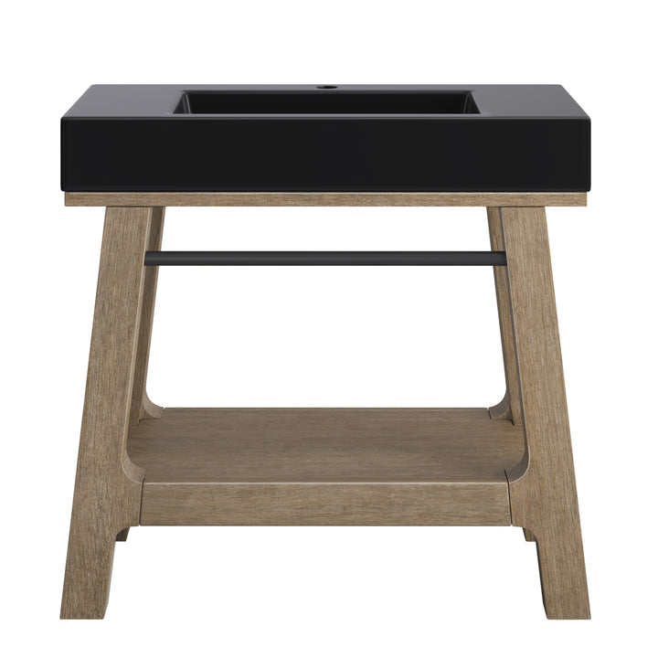 Auburn 36" Single Sink Console, Weathered Timber w/ Black Matte Mineral Composite Stone Top