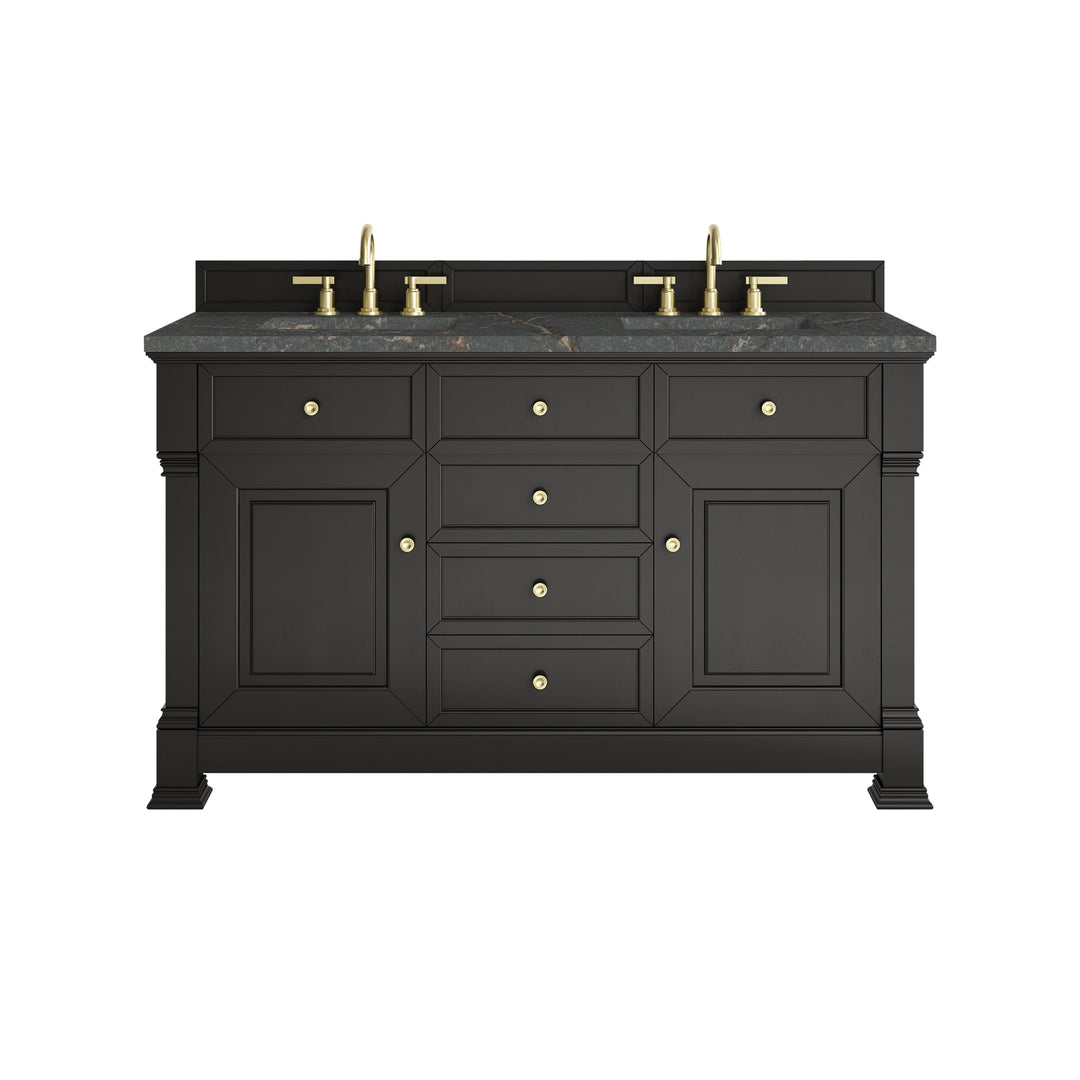 Brookfield 60" Double Vanity, Black Onyx w/ 3 CM Parisien Bleu Silestone® Top