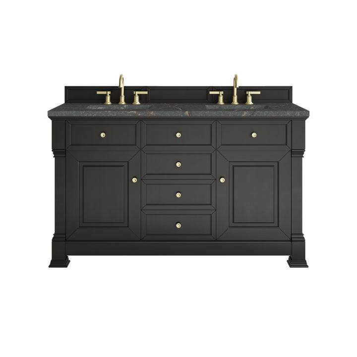 Brookfield 60" Double Vanity, Black Onyx w/ 3 CM Parisien Bleu Silestone® Top w/FreePower Wireless Charger