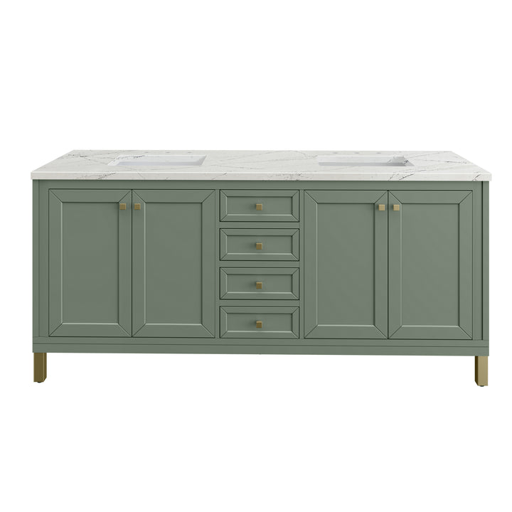Chicago 72" Double Vanity, Smokey Celadon, w/ 3 CM Ethereal Noctis Silestone® Top