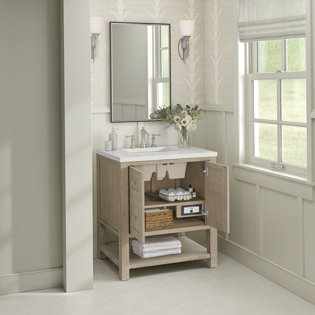 Breckenridge 30" Single Vanity, Whitewashed Oak w/ 3 CM Lime Delight Silestone Top