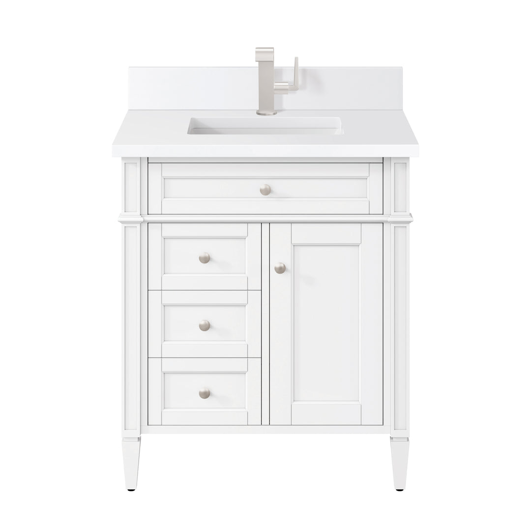 Brittany 30" Single Vanity, Bright White, w/ Single Hole 3 CM White Zeus Silestone Top & Backsplash