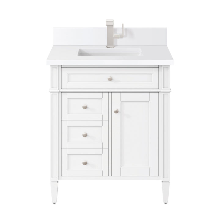 Brittany 30" Single Vanity, Bright White, w/ Single Hole 3 CM White Zeus Silestone Top & Backsplash