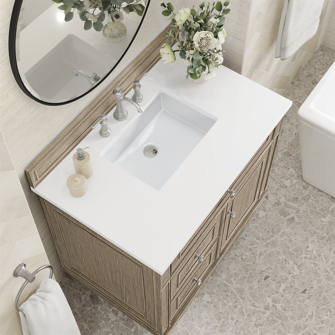 Lorelai 36" Single Vanity, Whitewashed Oak w/ 3 CM White Zeus Silestone Top