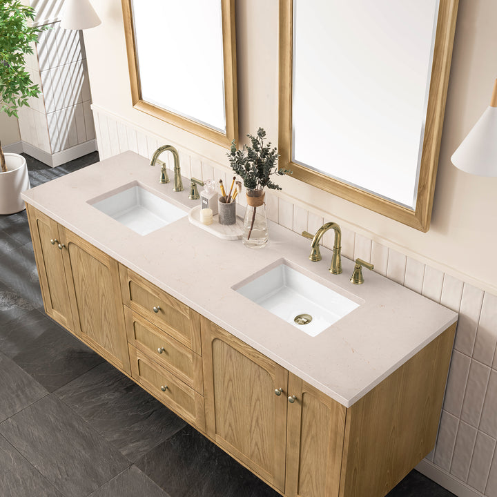 Laurent 72" Double Vanity, Light Natural Oak w/ 3 CM Eternal Marfil Top