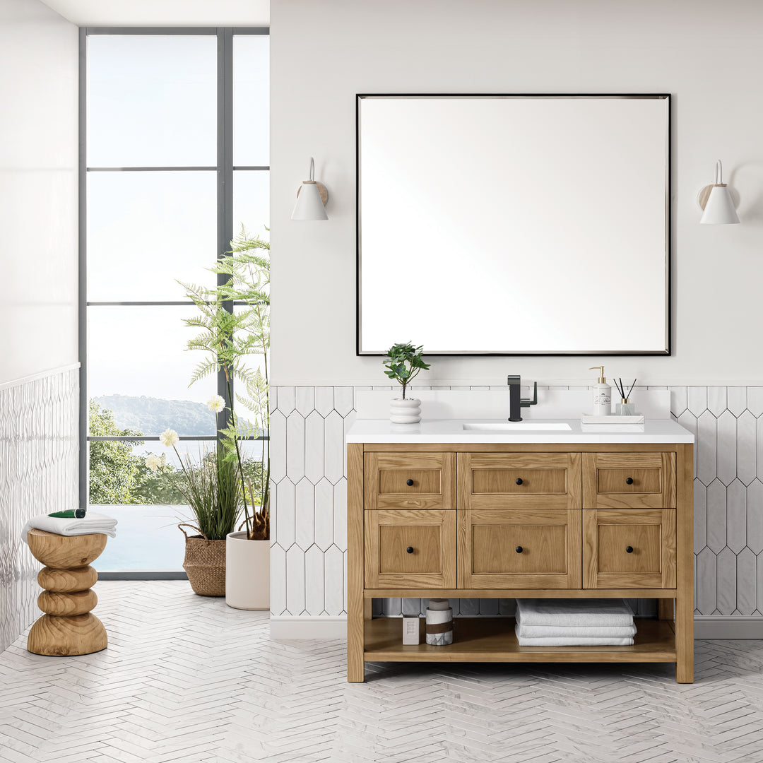 Breckenridge 48" Single Vanity, Light Natural Oak w/ Single Hole 3 CM White Zeus Top & Backsplash
