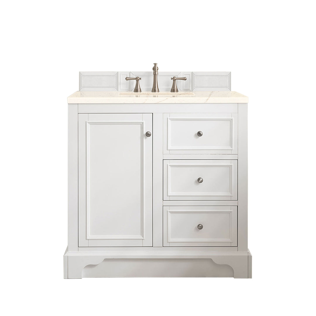 De Soto 36" Single Vanity, Bright White w/ 3 CM Eternal Marfil Silestone Top