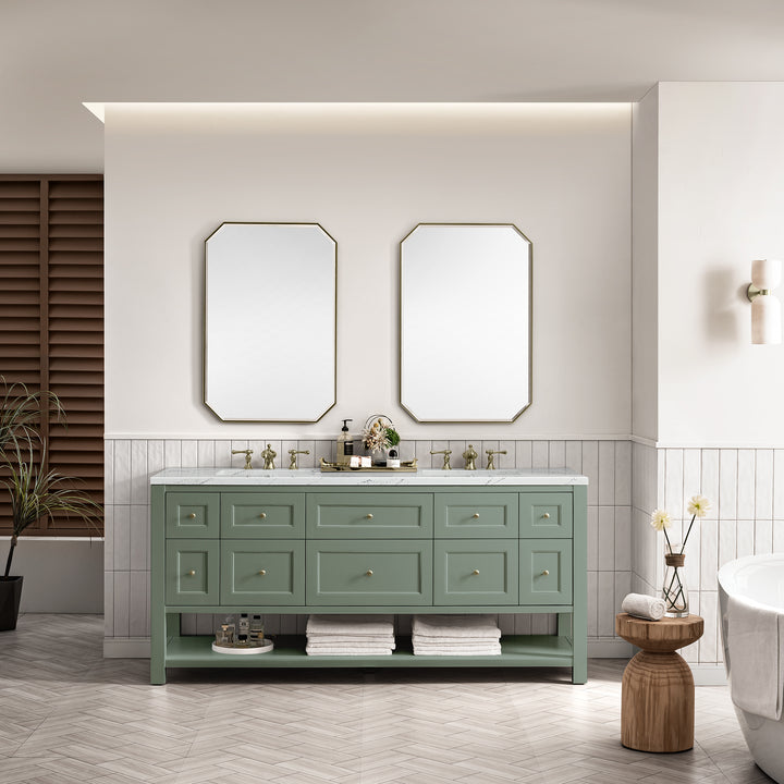 Breckenridge 72" Double Vanity, Smokey Celadon w/ 3 CM Ethereal Noctis Top w/FreePower Wireless Charger