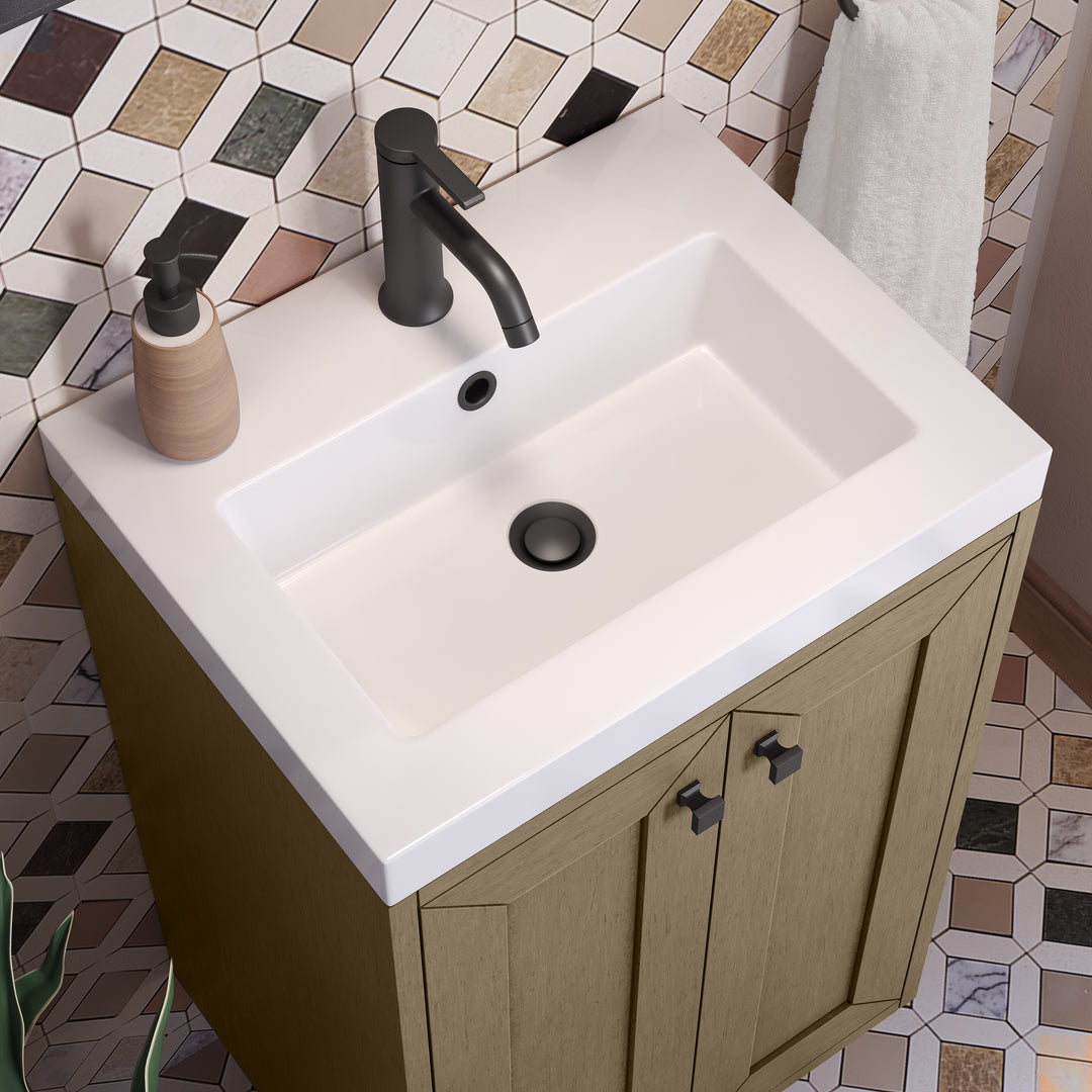 Chianti 20" Single Vanity, Walnut Whisper, Matte Black, w/ White Glossy Composite Stone Top