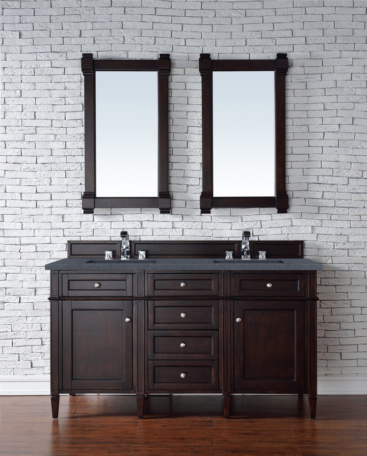 Brittany 60" Double Vanity, Burnished Mahogany w/ 3 CM Charcoal Soapstone Silestone Top
