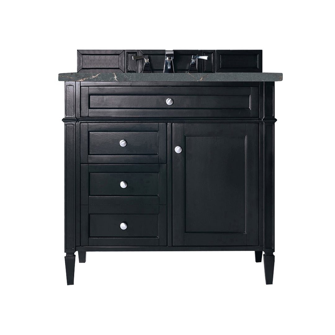Brittany 36" Single Vanity, Black Onyx w/ 3 CM Parisien Bleu Silestone Top
