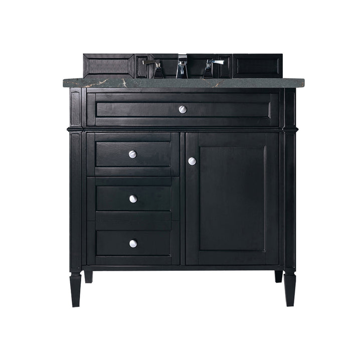 Brittany 36" Single Vanity, Black Onyx w/ 3 CM Parisien Bleu Silestone Top