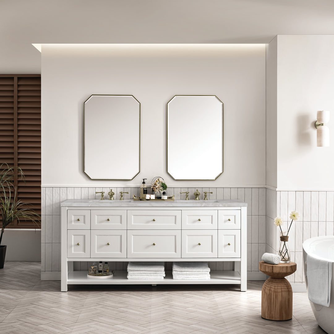 Breckenridge 72" Double Vanity, Bright White w/ 3 CM Victorian Silver Top