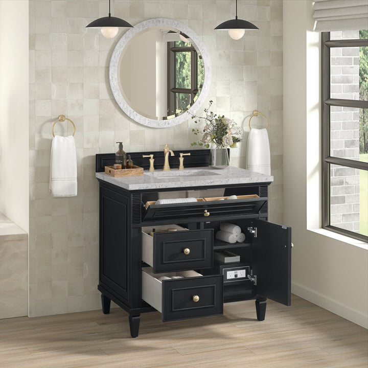 Lorelai 36" Single Vanity, Black Onyx w/ 3 CM Eternal Jasmine Pearl Silestone Top