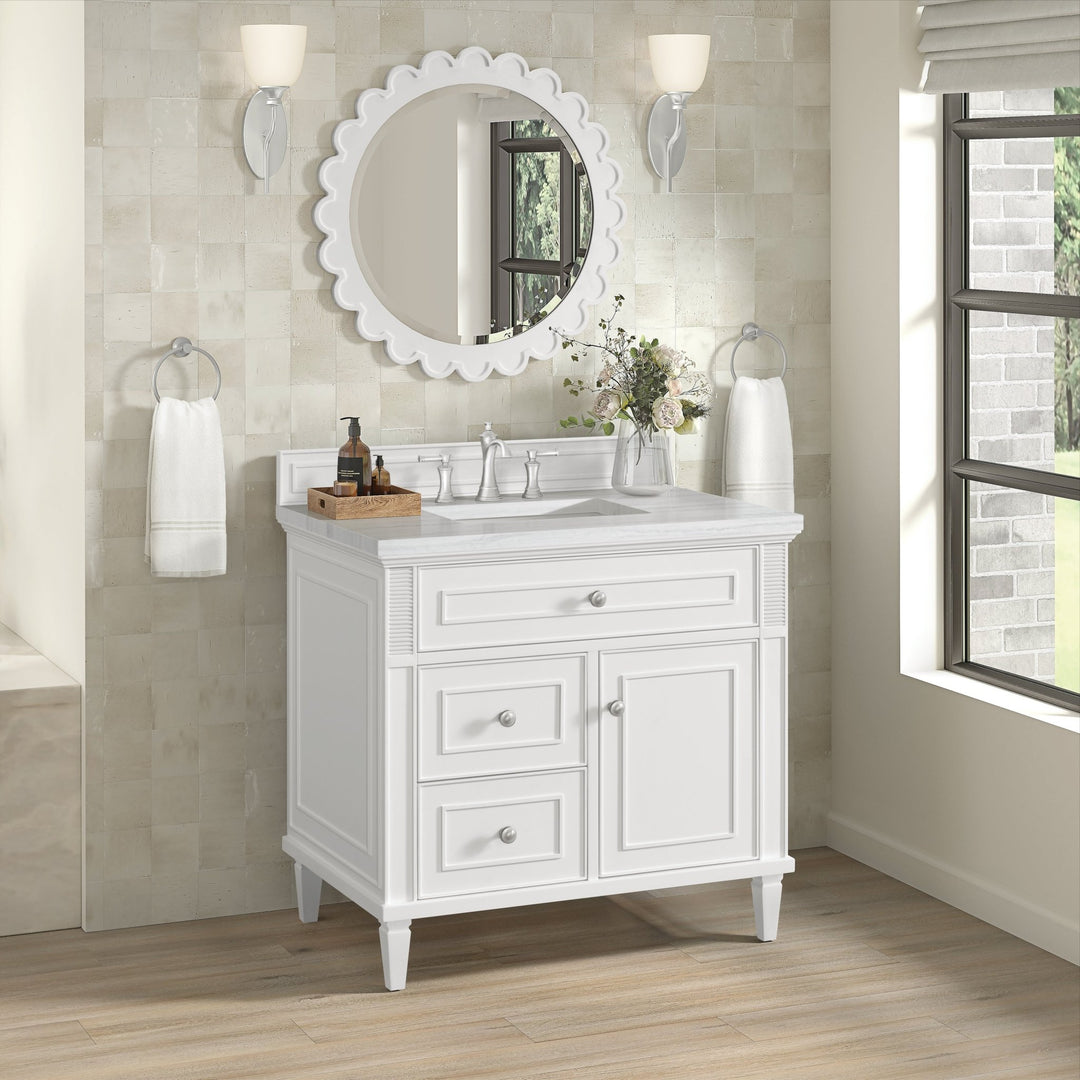 Lorelai 36" Single Vanity, Bright White w/ 3 CM Arctic Fall Solid Surface Top