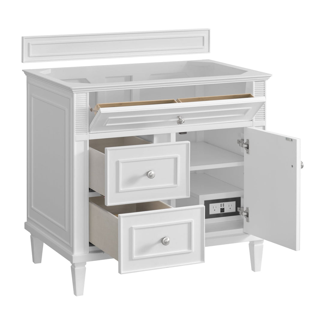 Lorelai 36" Single Vanity, Bright White w/ 3 CM Arctic Fall Solid Surface Top