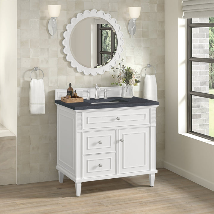 Lorelai 36" Single Vanity, Bright White w/ 3 CM Charcoal Soapstone Silestone Top