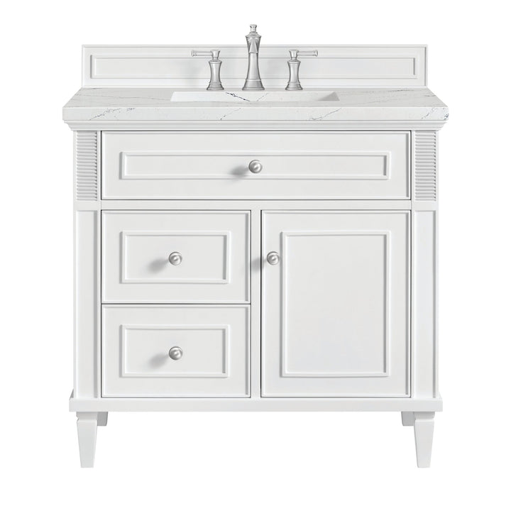 Lorelai 36" Single Vanity, Bright White w/ 3 CM Ethereal Noctis Silestone Top