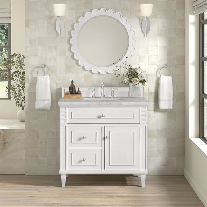 Lorelai 36" Single Vanity, Bright White w/ 3 CM Victorian Silver Silestone Top