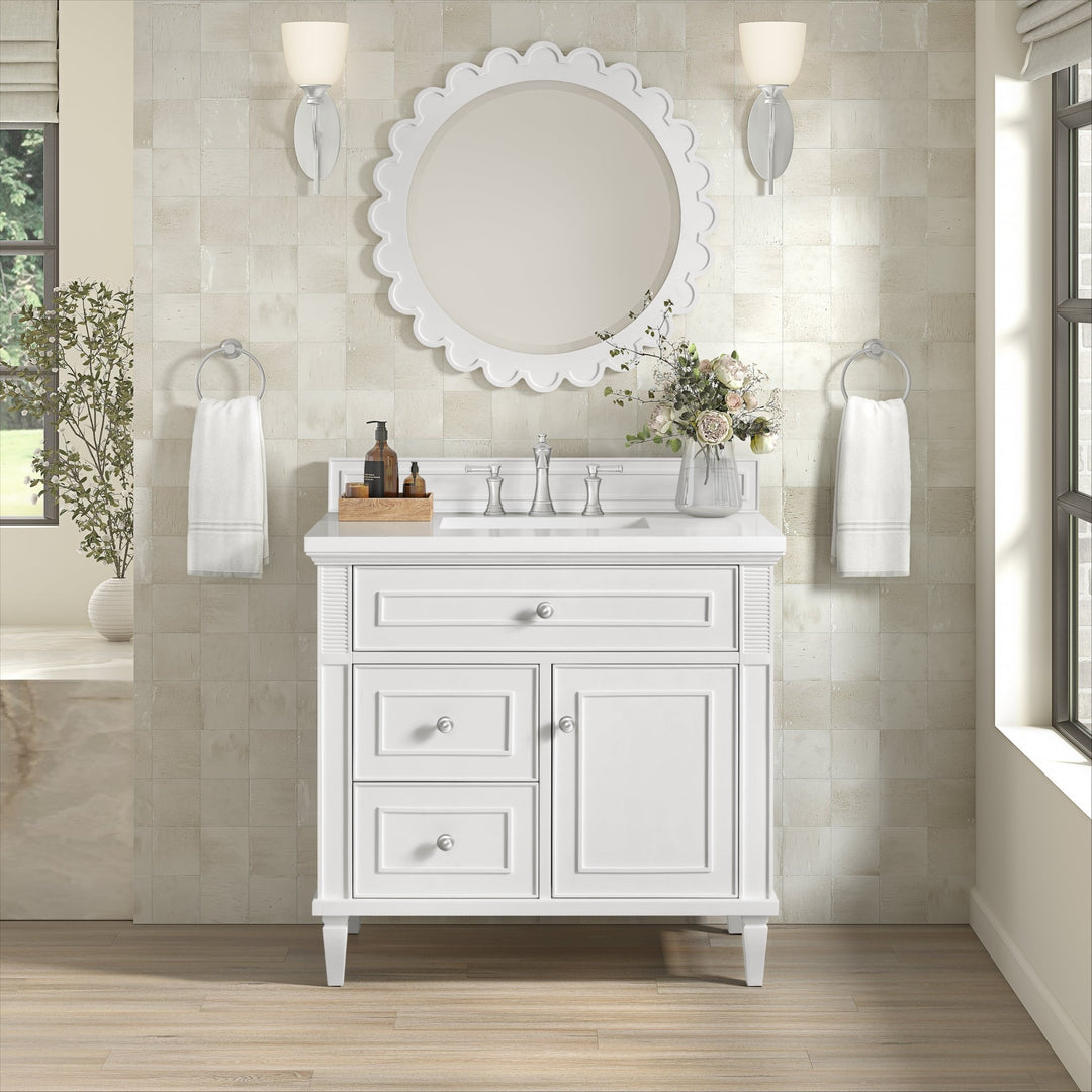 Lorelai 36" Single Vanity, Bright White w/ 3 CM White Zeus Silestone Top