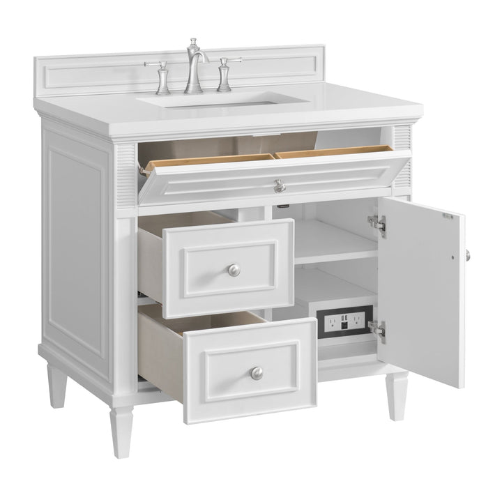 Lorelai 36" Single Vanity, Bright White w/ 3 CM White Zeus Silestone Top