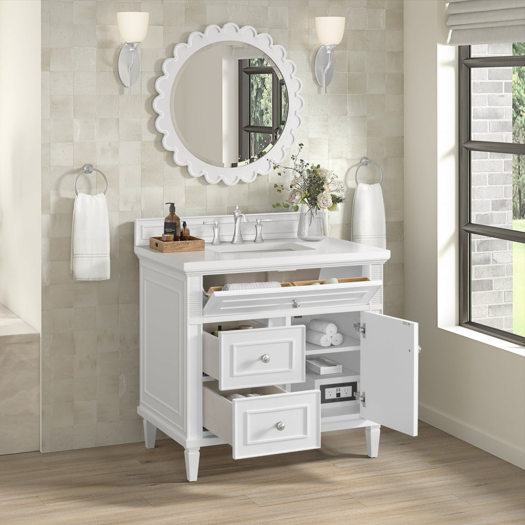 Lorelai 36" Single Vanity, Bright White w/ 3 CM White Zeus Silestone Top