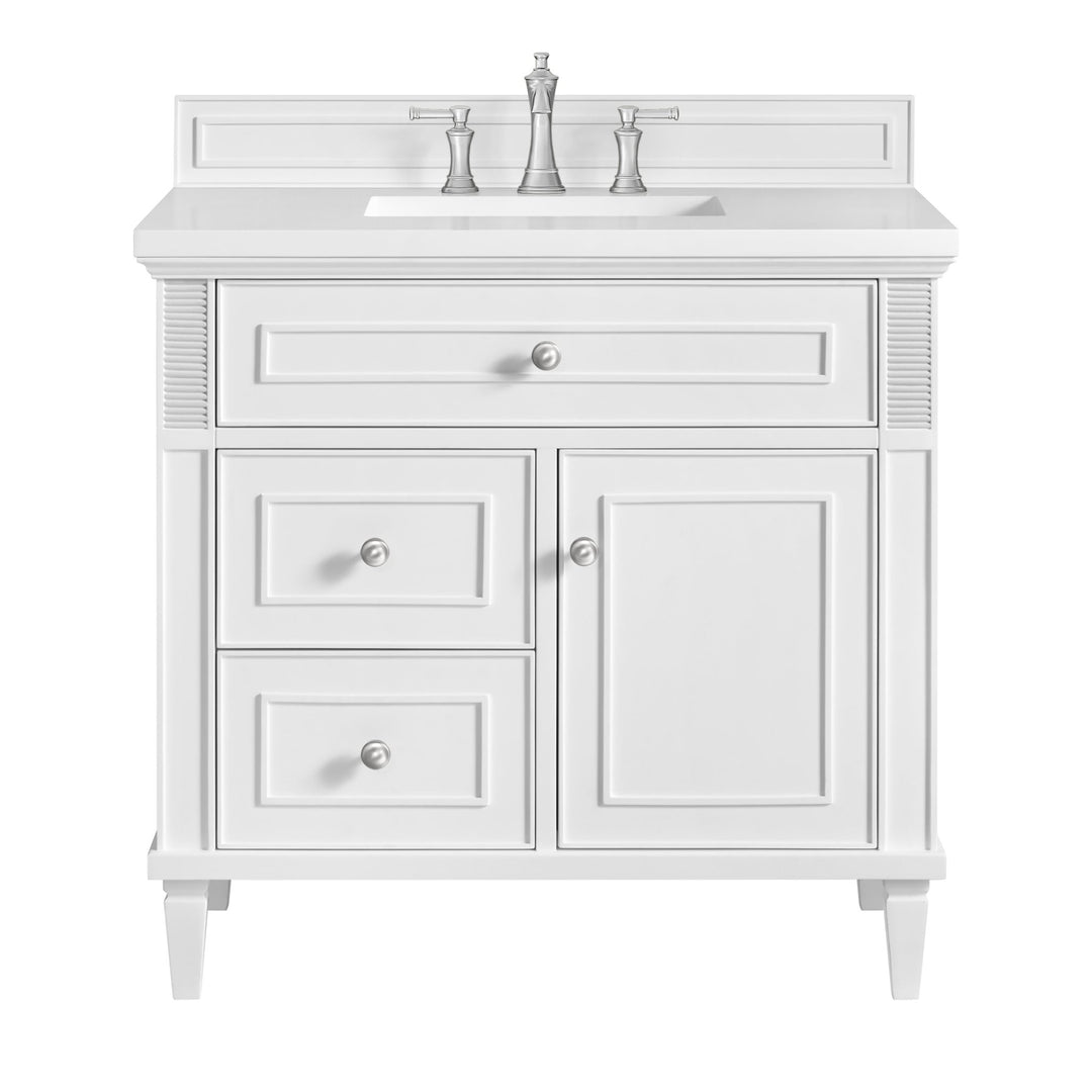 Lorelai 36" Single Vanity, Bright White w/ 3 CM White Zeus Silestone Top