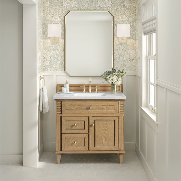 Lorelai 36" Single Vanity, Light Natural Oak w/ 3 CM Arctic Fall Solid Surface Top