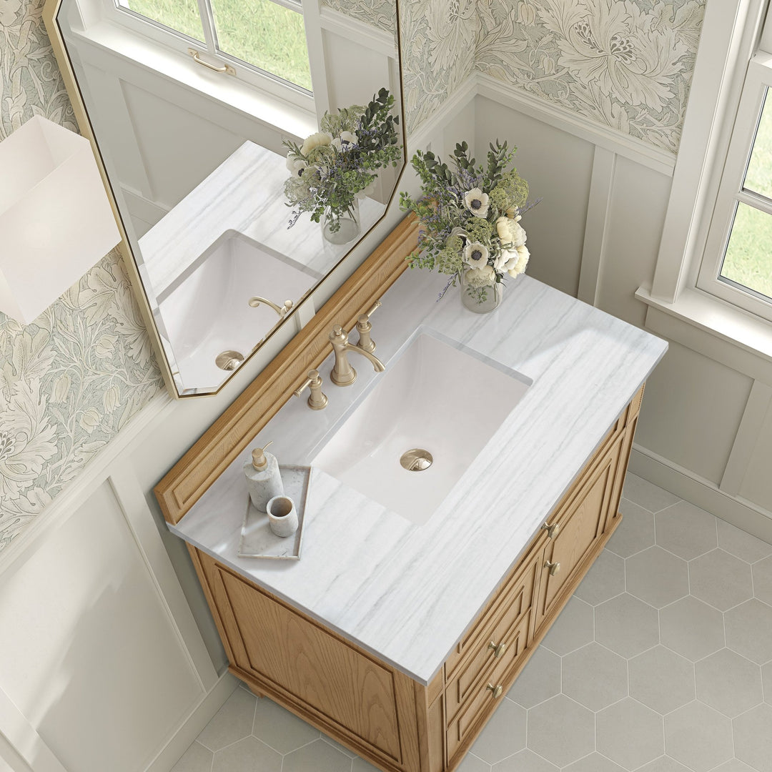 Lorelai 36" Single Vanity, Light Natural Oak w/ 3 CM Arctic Fall Solid Surface Top