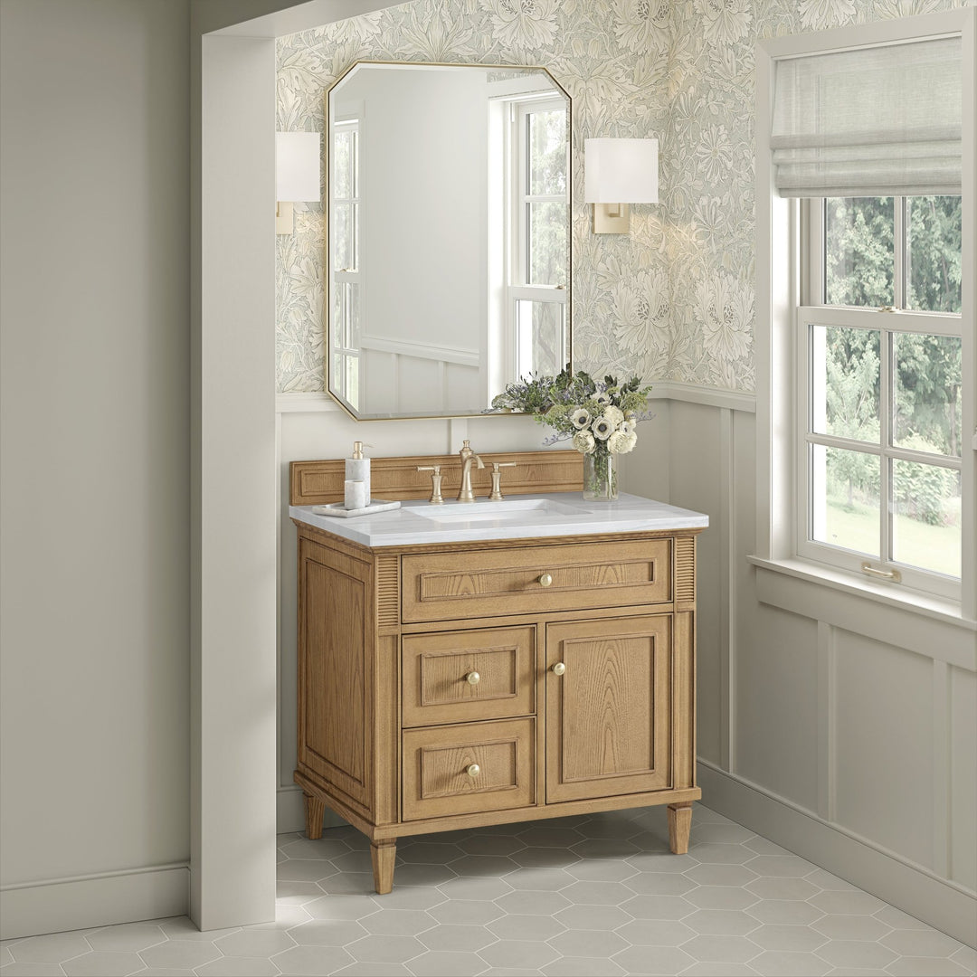 Lorelai 36" Single Vanity, Light Natural Oak w/ 3 CM Arctic Fall Solid Surface Top