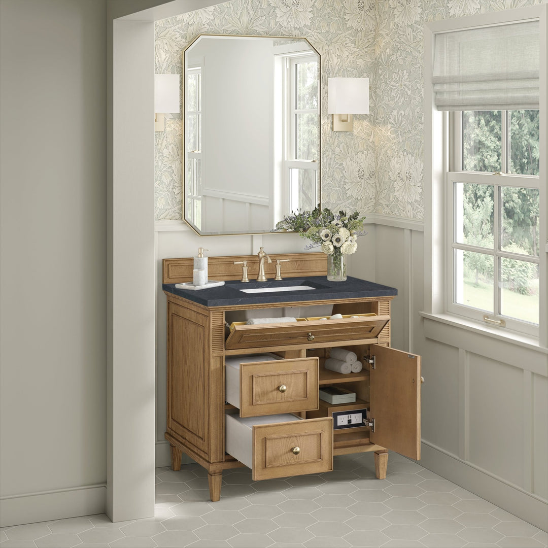 Lorelai 36" Single Vanity, Light Natural Oak w/ 3 CM Charcoal Soapstone Silestone Top