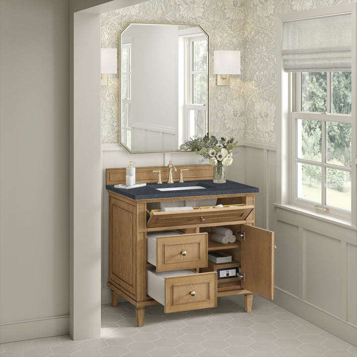 Lorelai 36" Single Vanity, Light Natural Oak w/ 3 CM Charcoal Soapstone Silestone Top
